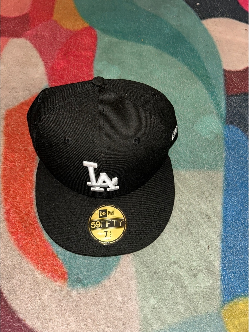 New Era 59FIFTY Los Angeles Dodgers Black Fitted Baseball Cap Size 7 1/2